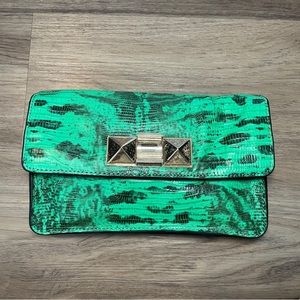 Ann Taylor Green Snakeskin Clutch with Strap NWT